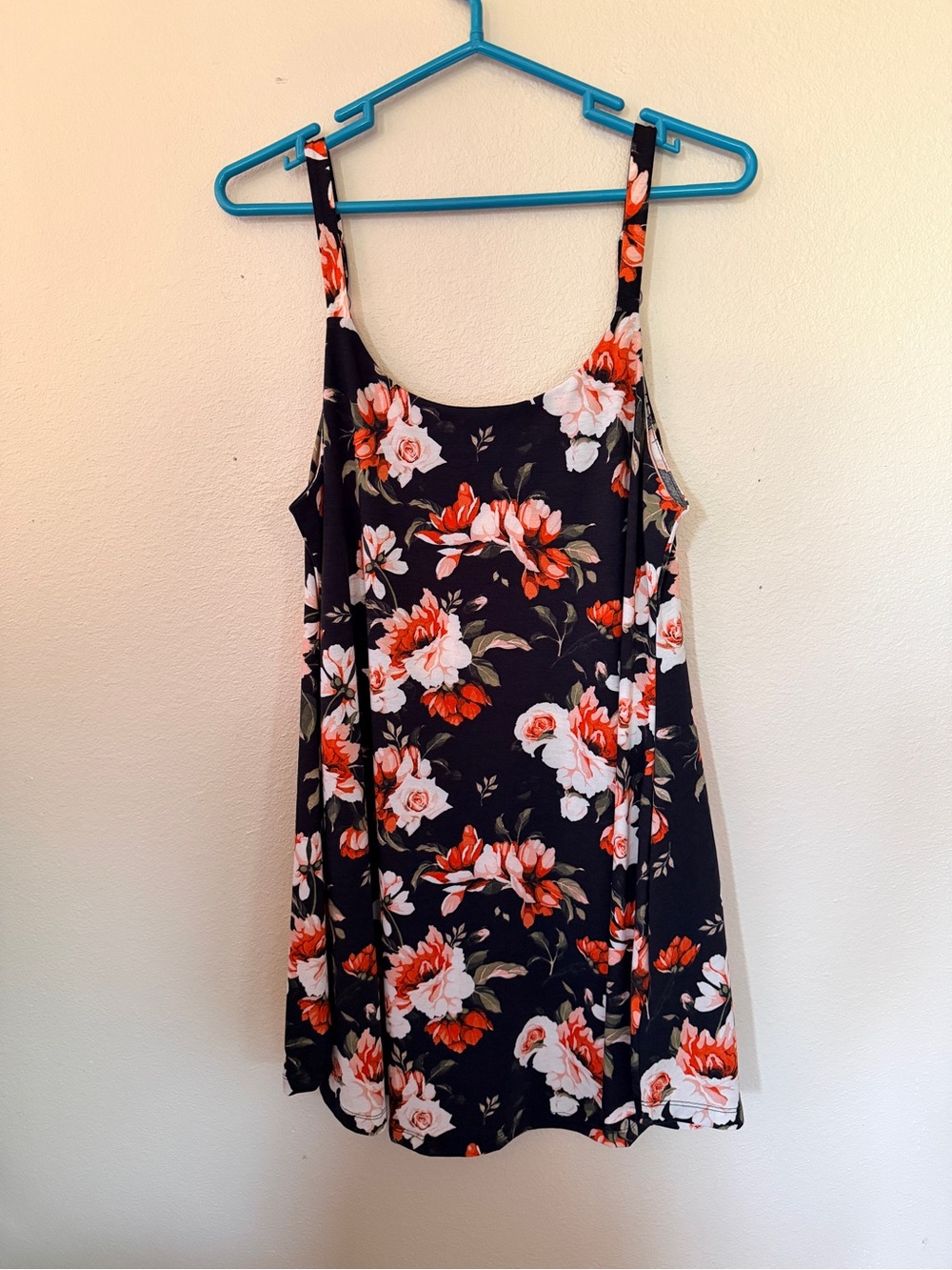 LuLaRoe Black Floral Sleeveless Romper Dress with Coral and White Blooms